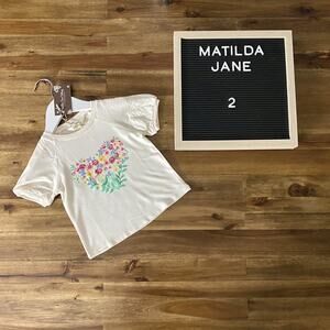 NWT Matilda Jane Enchanted Garden Party Cream Pink Floral Heart Floral Knit Tee